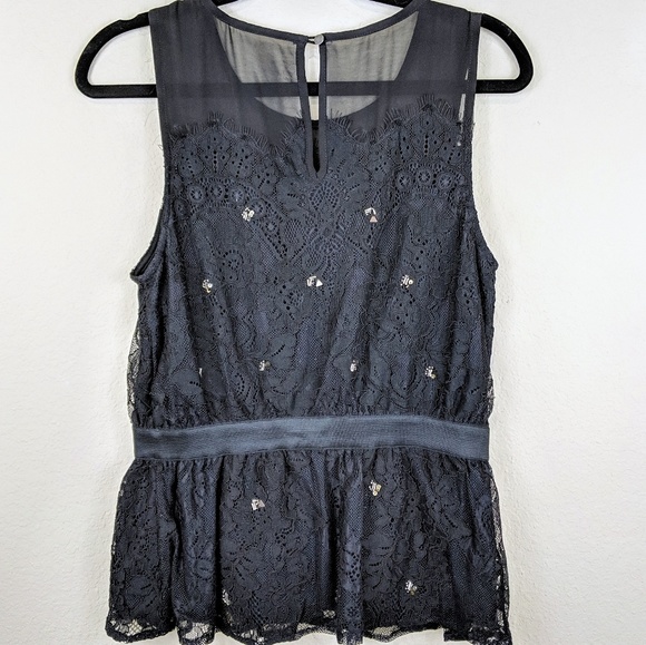 Meadow Rue Stargazer Peplum Black Peplum Top sz M - Picture 3 of 8